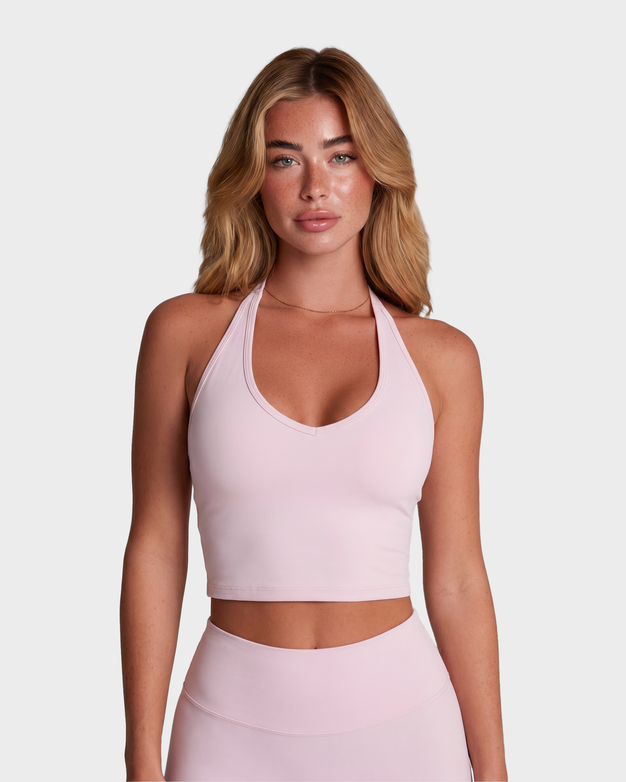 Amelie Halterneck Top & Capri Leggings Set - Baby pink