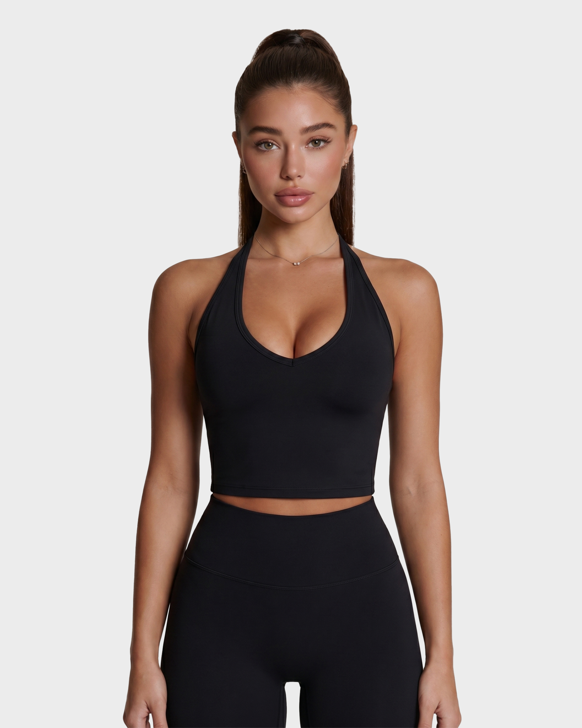 Amelie Halterneck Top & Capri Leggings Set - Black