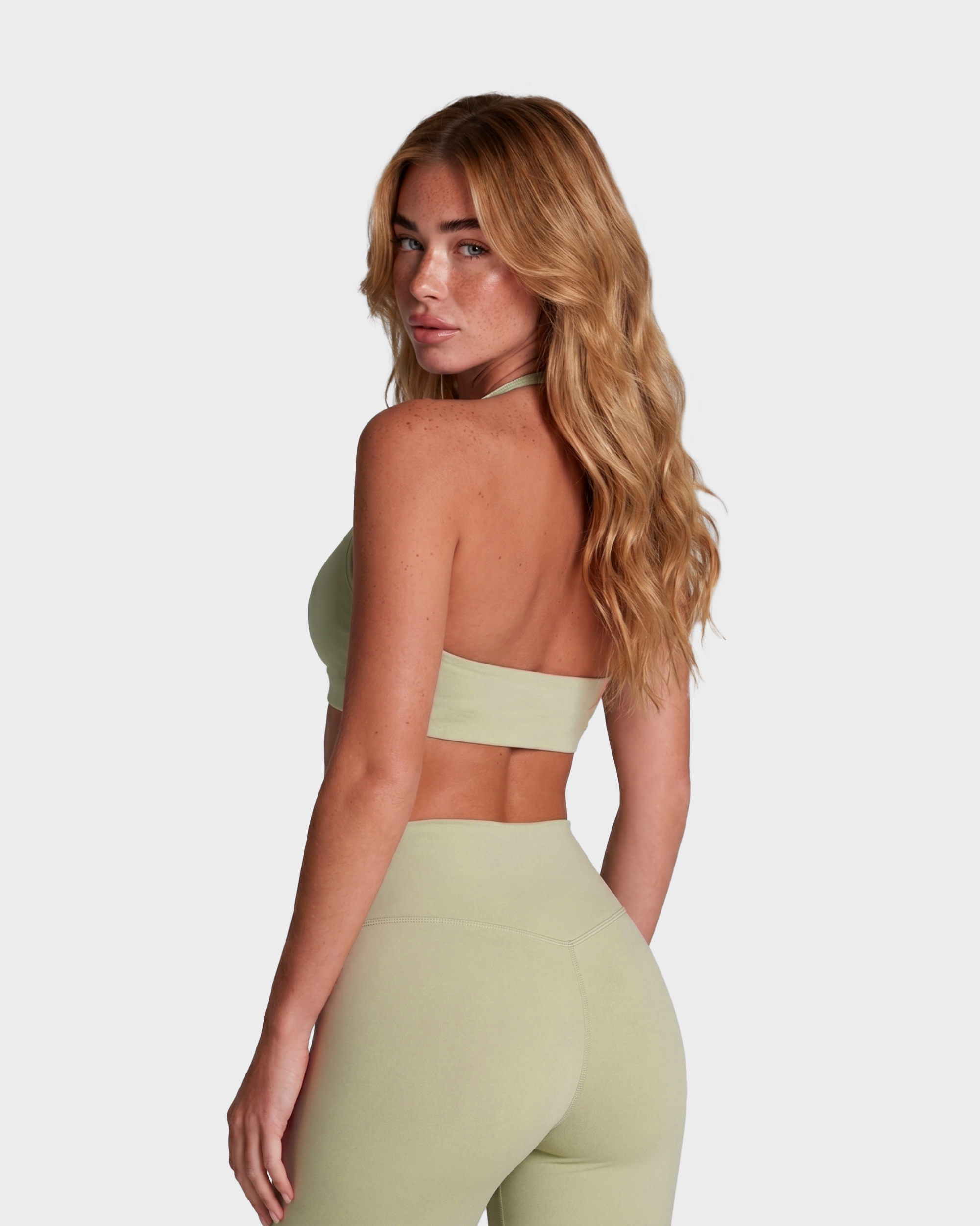 Amelie Halterneck Bra, Tee & Capri Leggings Set - Sage