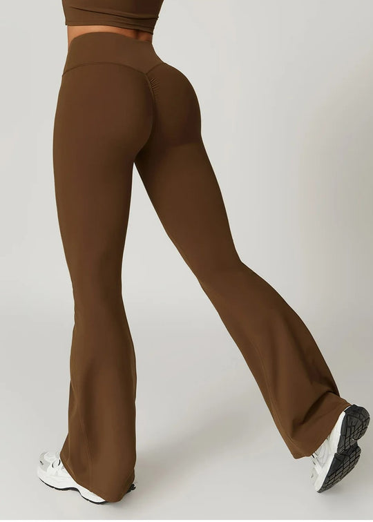 Brown Flared Leggings Backside#color_chocolate