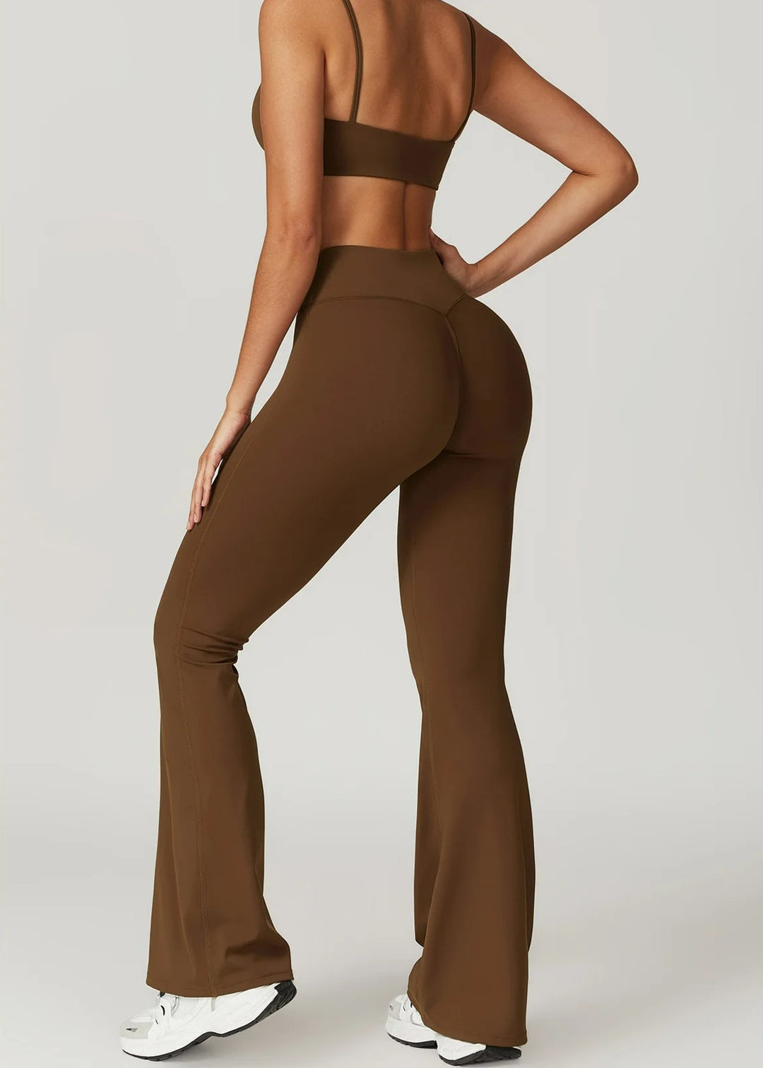 Brown Flared Leggings Backside#color_chocolate