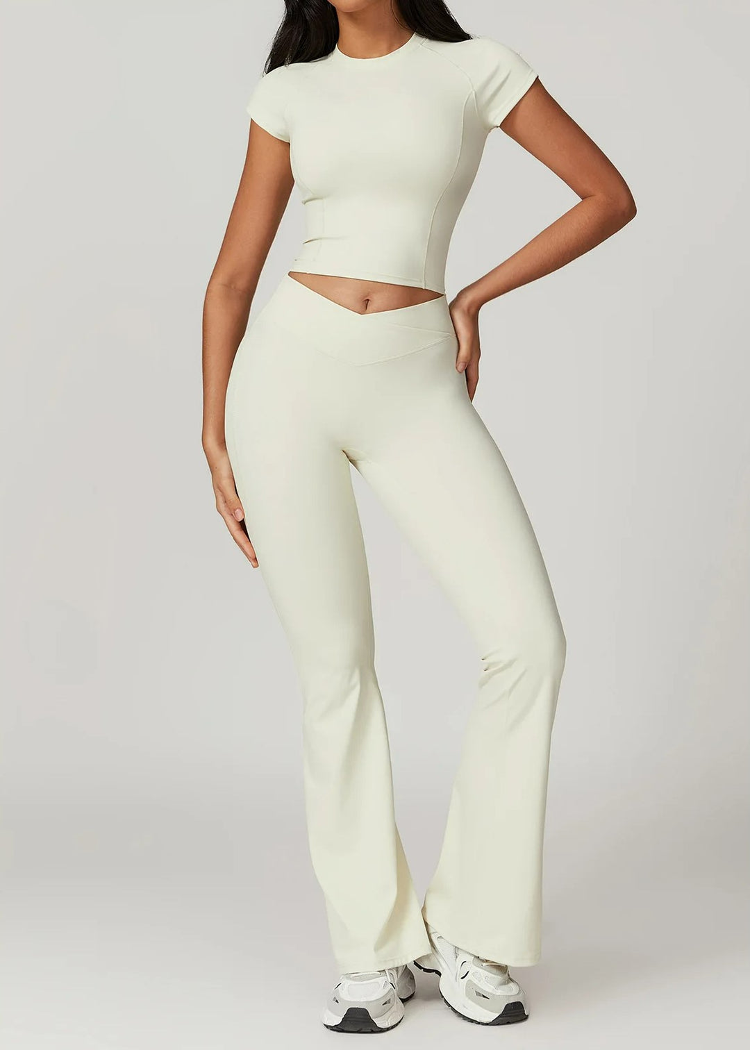 White Flared Leggings Frontside#color_cream