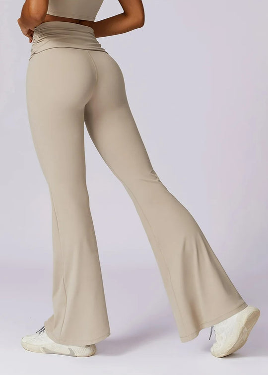 Beige Flared Leggings Backside#color_sand