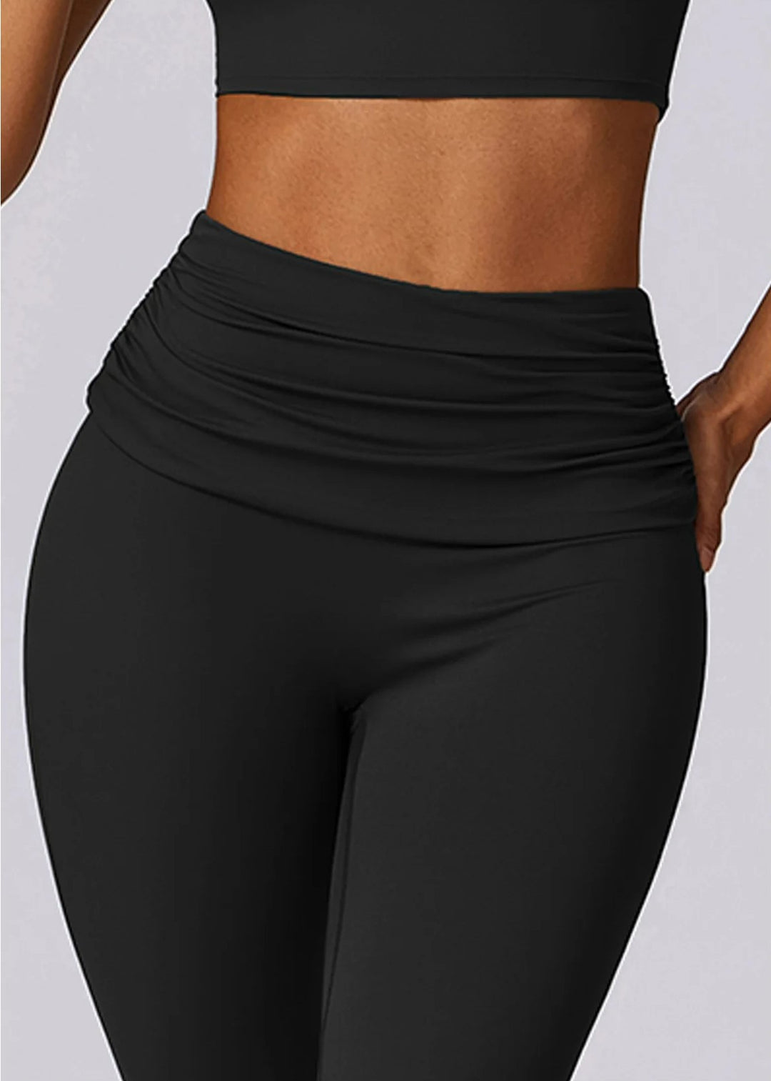 Black Flared Leggings Detail#color_black