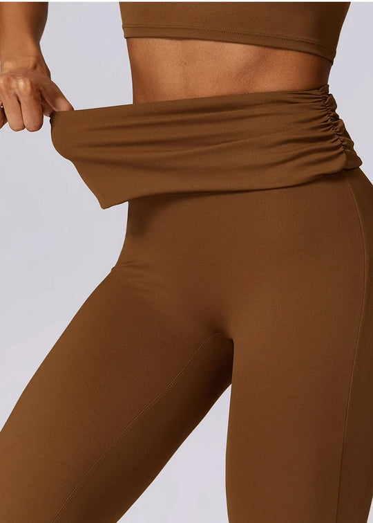 Brown Flared Leggings Detail#color_chocolate