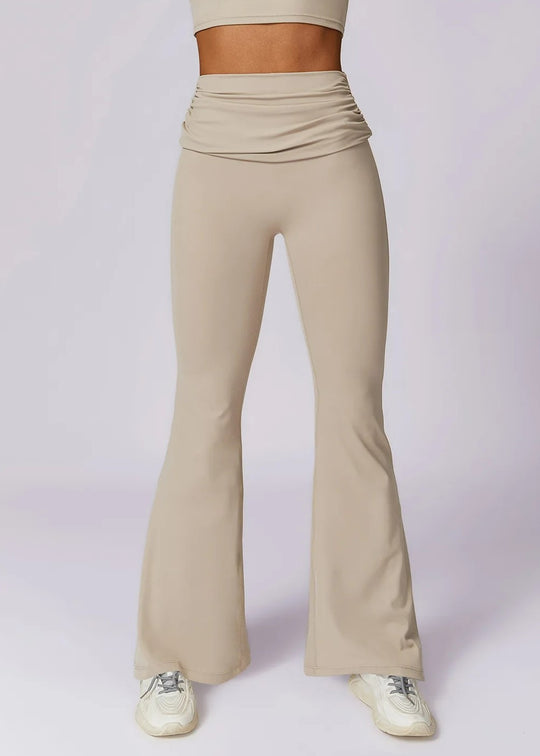 Beige Flared Leggings Frontside#color_sand