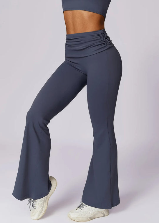 Blue Flared Leggings Sideview#color_midnight