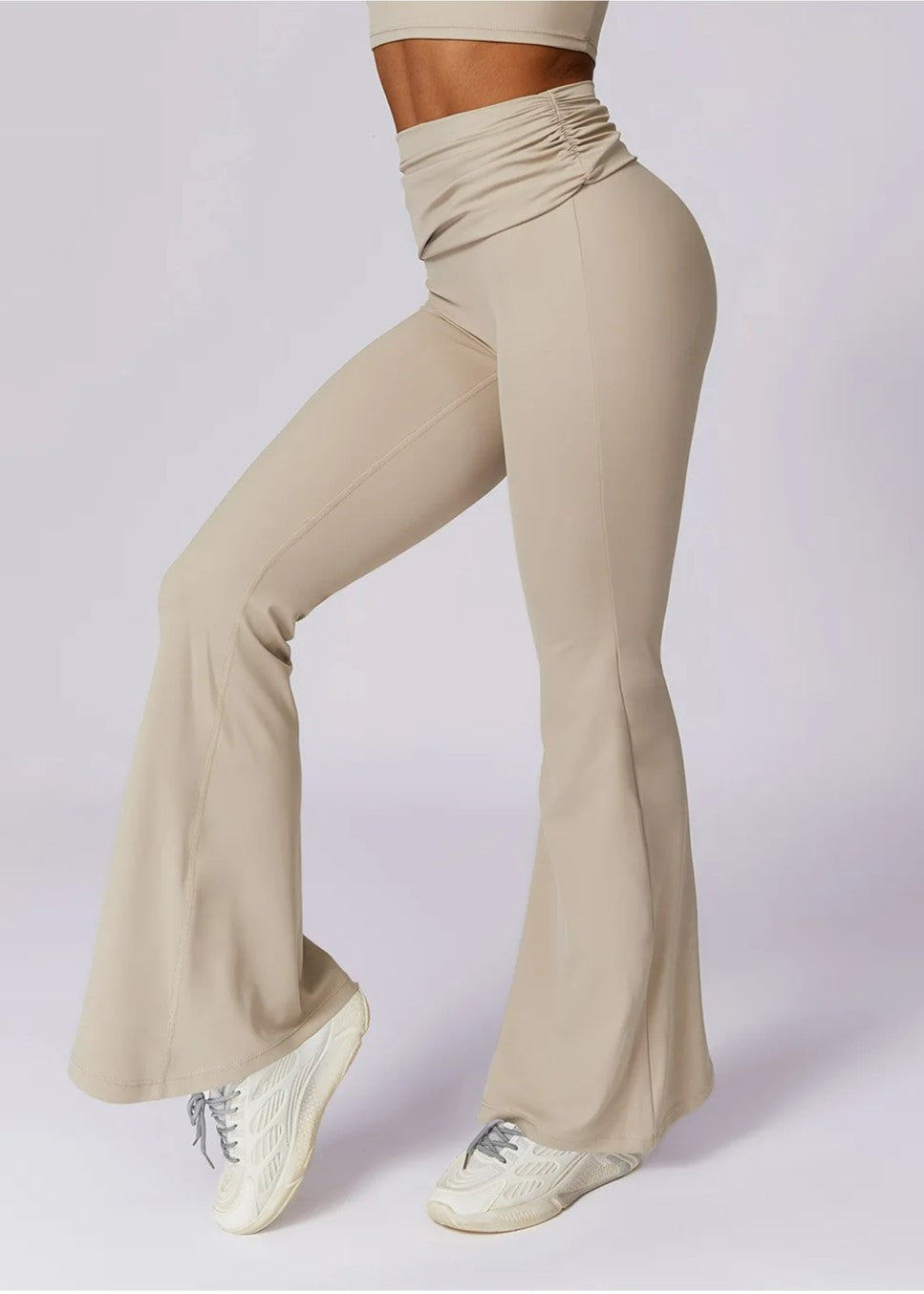 Beige Flared Leggings Sideview#color_sand