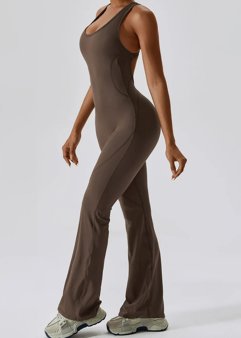 Brown Jumpsuit Sideview#color_coffee