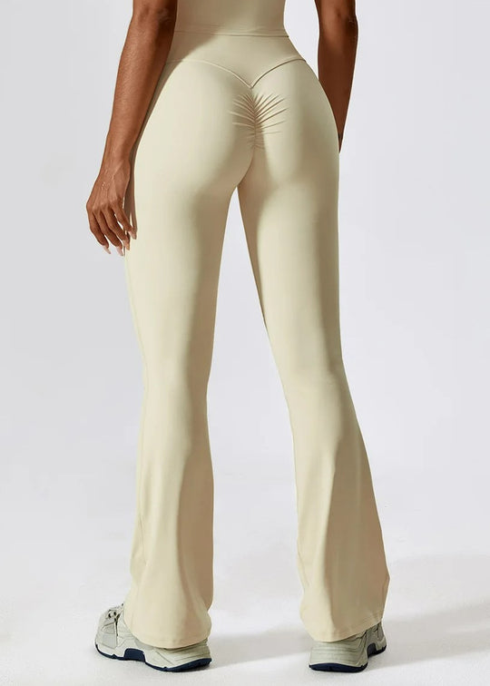 Beige Flared Leggings Backside#color_cream