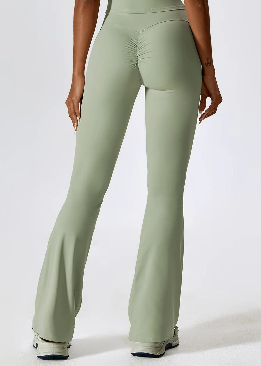 Green Flared Leggings Backside#color_sage