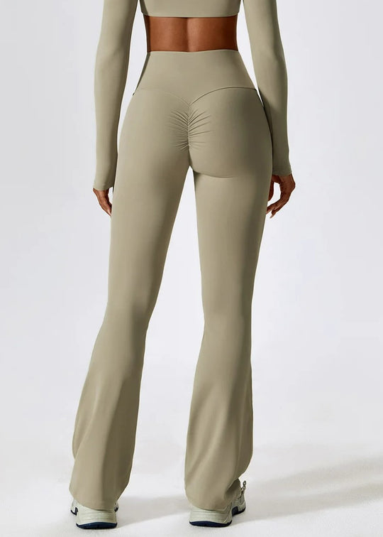 Beige Flared Leggings Backside#color_sand