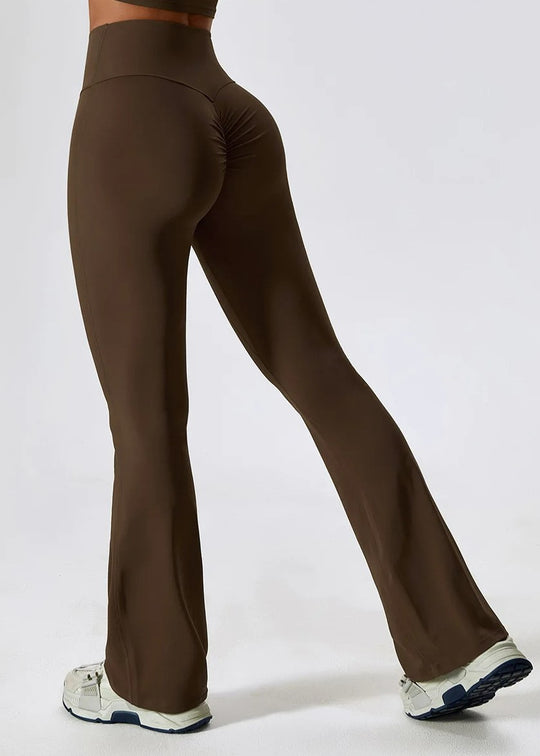 Brown Flared Leggings Backside#color_coffee