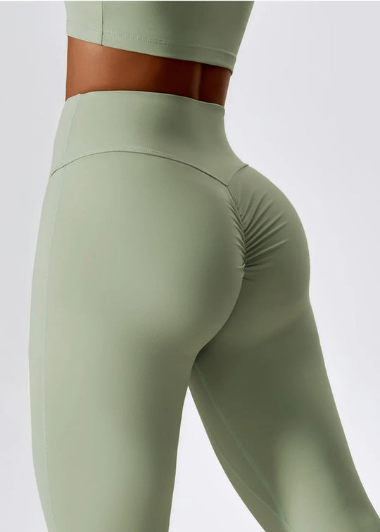 Green Flared Leggings Detail#color_sage