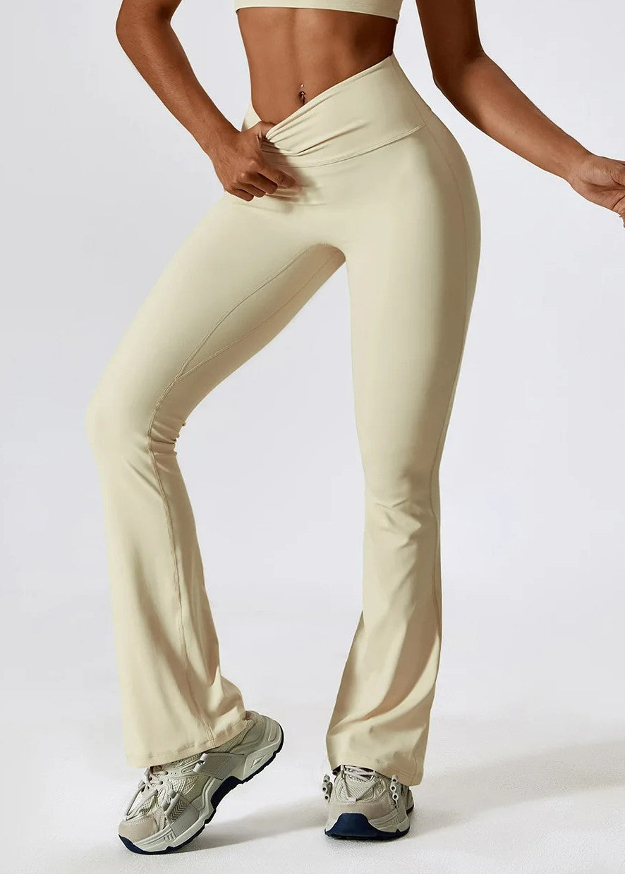 Beige Flared Leggings Frontside#color_cream