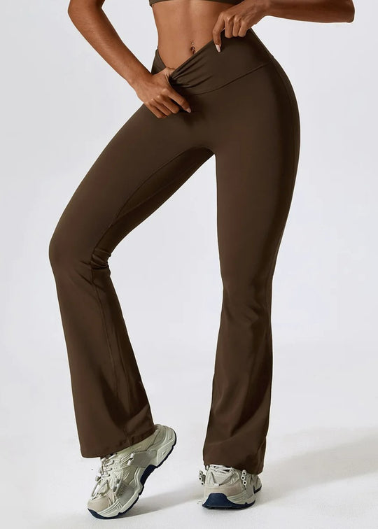 Brown Flared Leggings Frontside#color_coffee