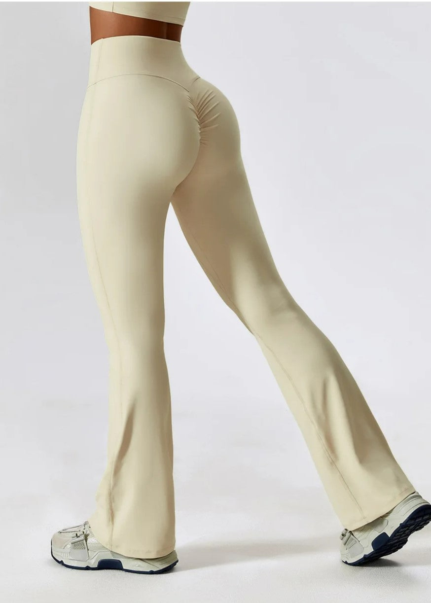 Beige Flared Leggings Backside#color_cream