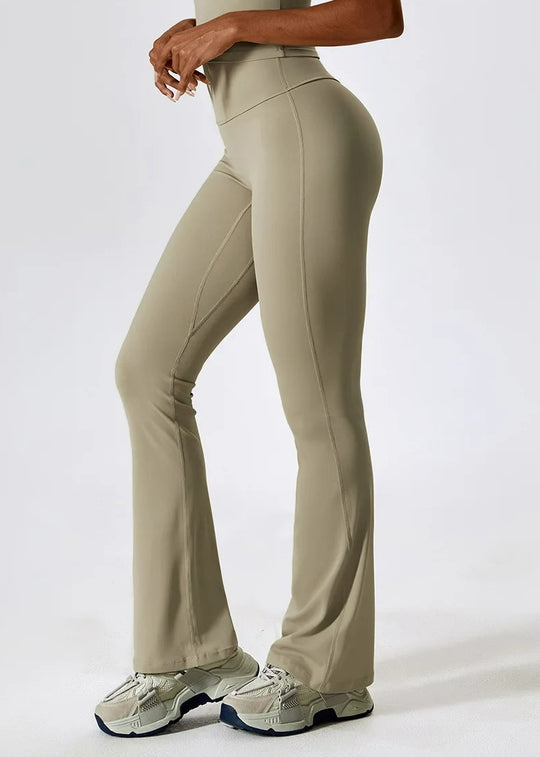 Beige Flared Leggings Sideview#color_sand