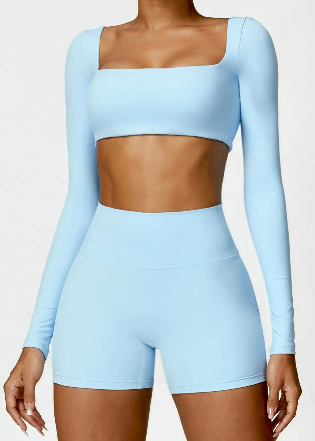 Blue Long Sleeve Crop Top Frontside#color_baby-blue