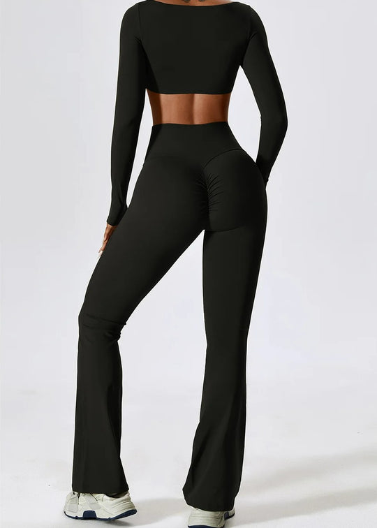 Black Long Sleeve Crop Top Backside#color_black