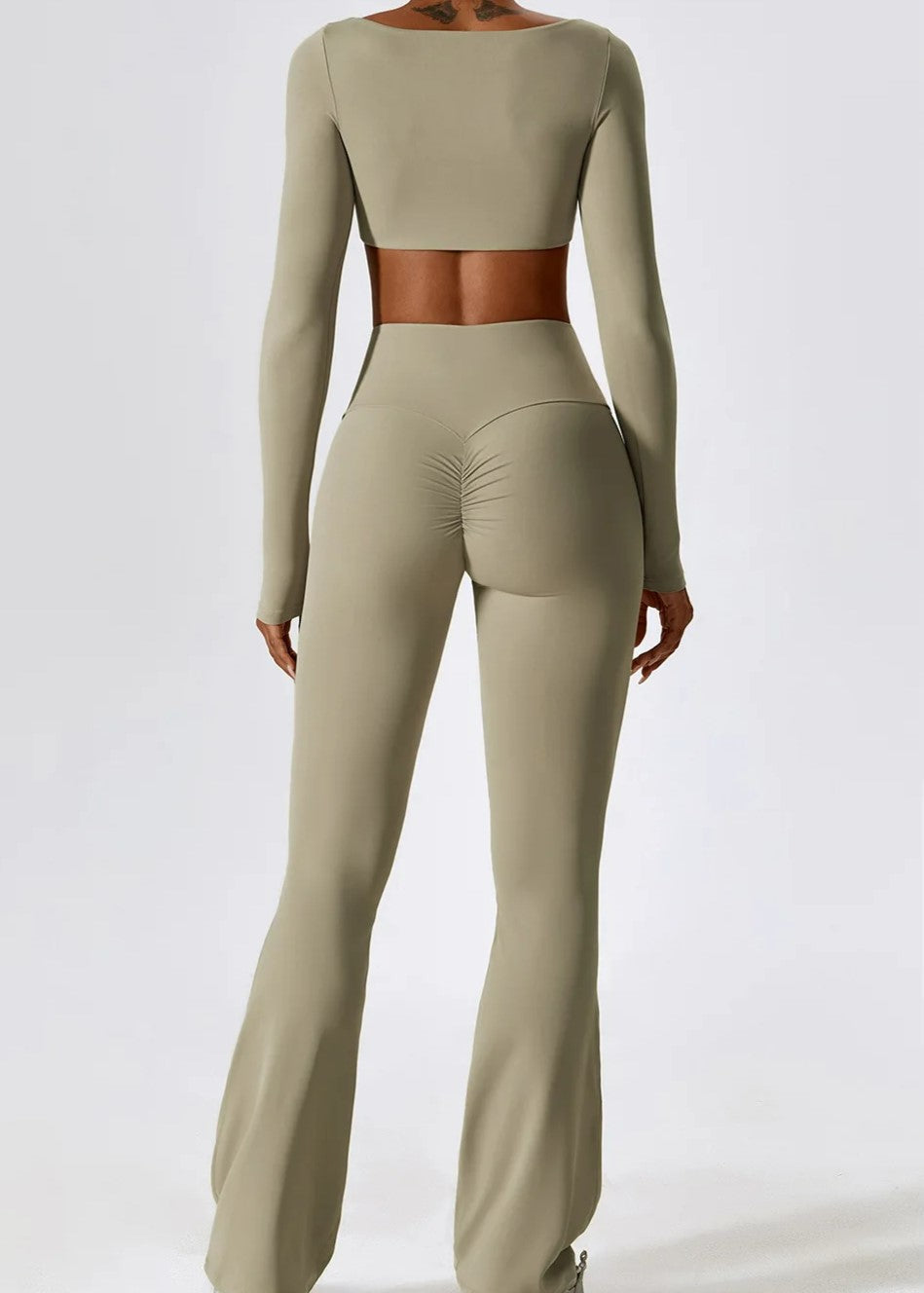 Beige Long Sleeve Crop Top Backside#color_sand