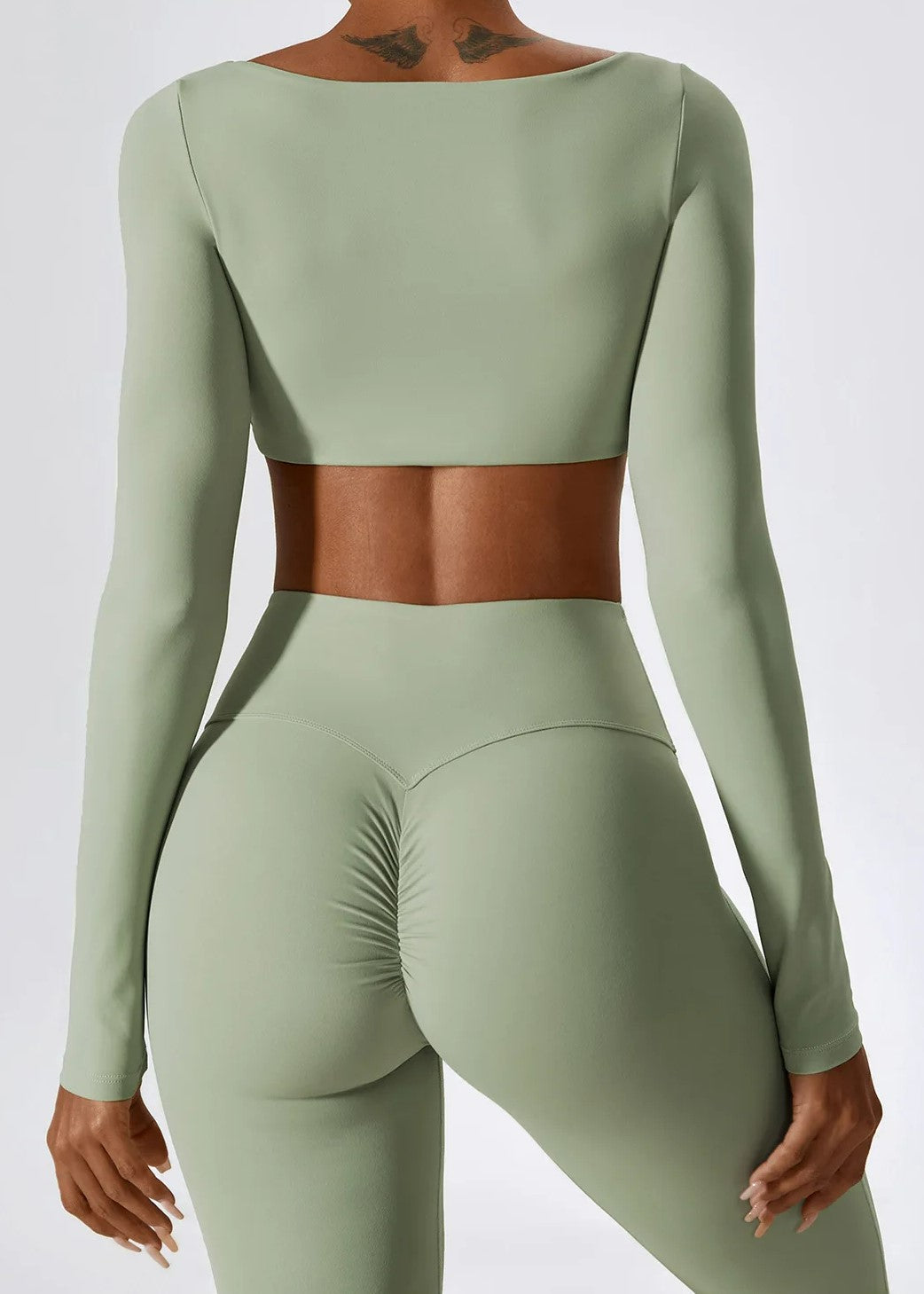 Green Long Sleeve Crop Top Backside#color_sage