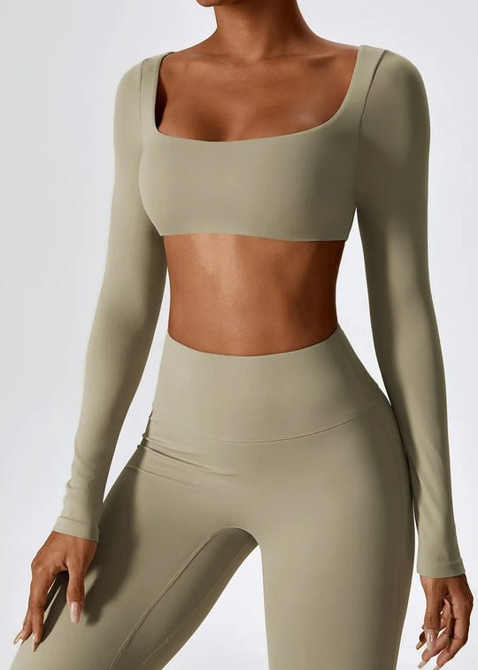 Beige Long Sleeve Crop Top Frontside#color_sand