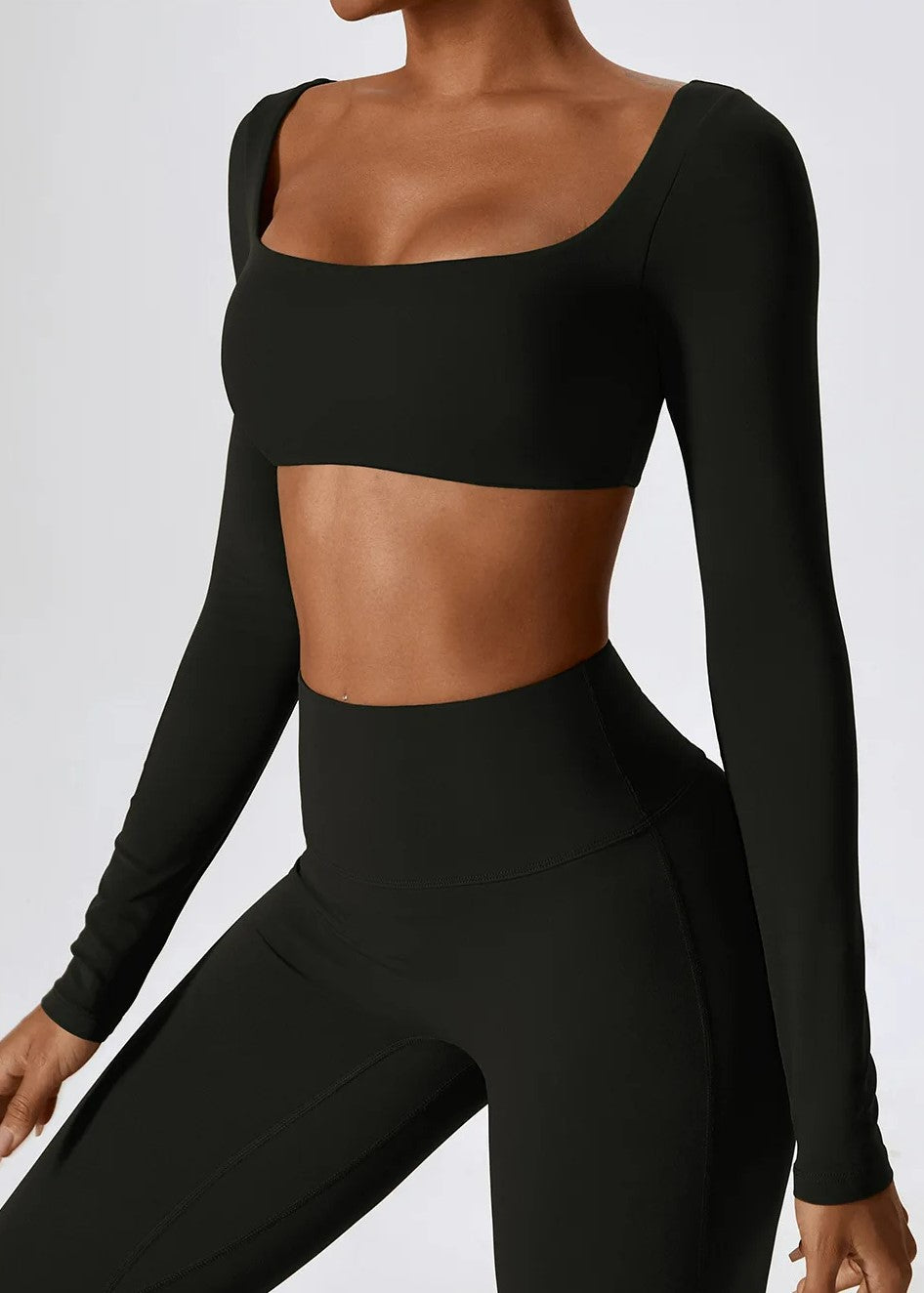 Black Long Sleeve Crop Top Frontside#color_black