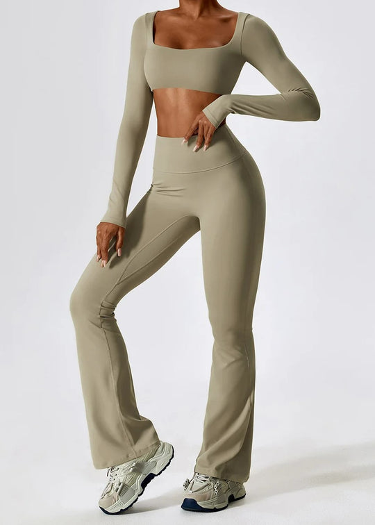 Beige Long Sleeve Crop Top Frontside#color_sand