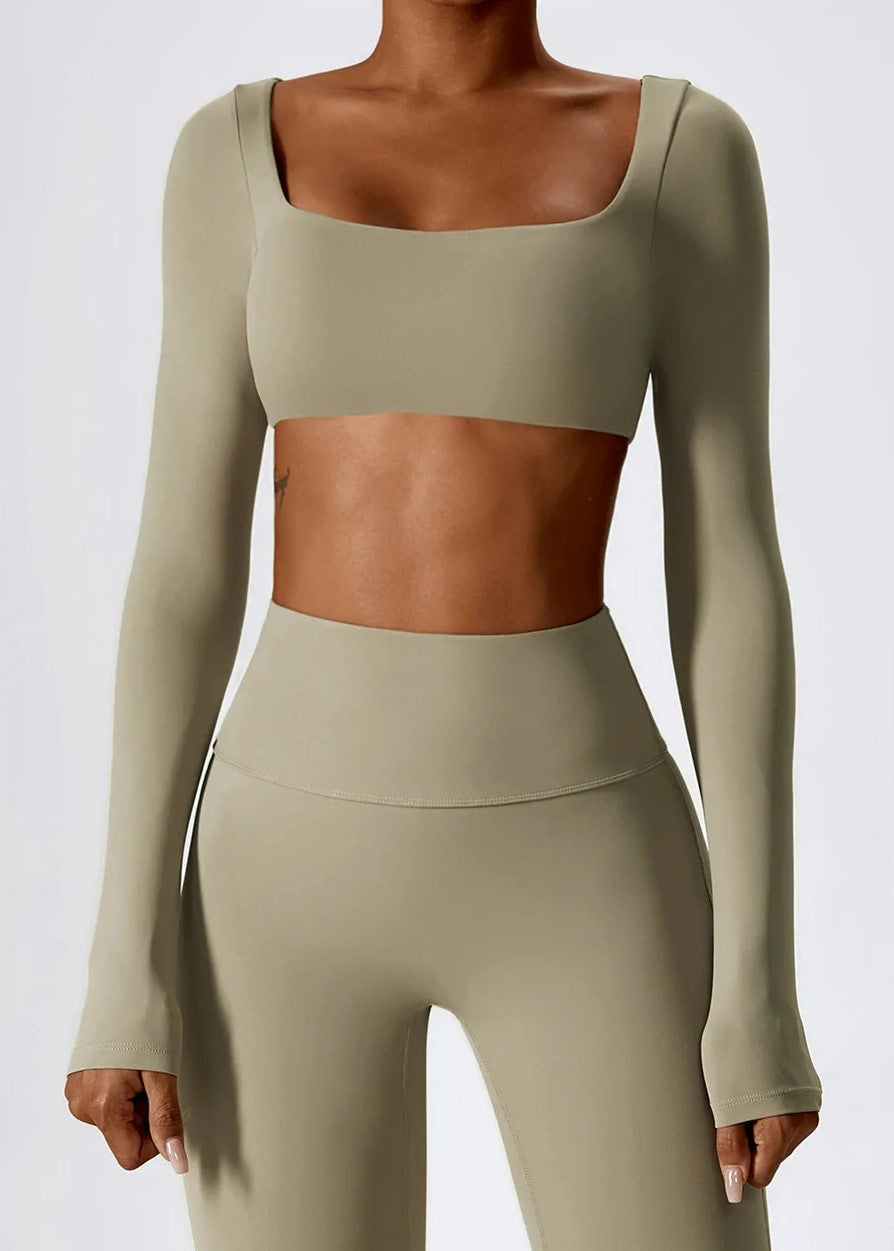 Beige Long Sleeve Crop Top Frontside#color_sand