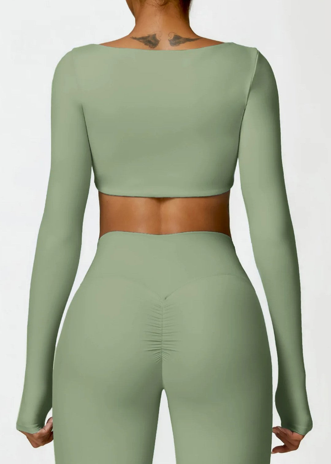 Green Long Sleeve Crop Top Backside#color_sage