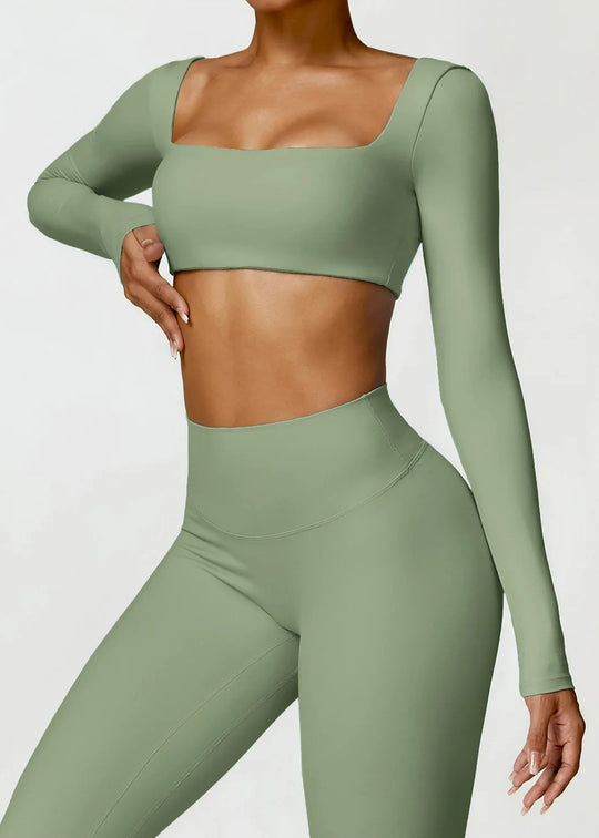 Green Long Sleeve Crop Top Frontside#color_sage