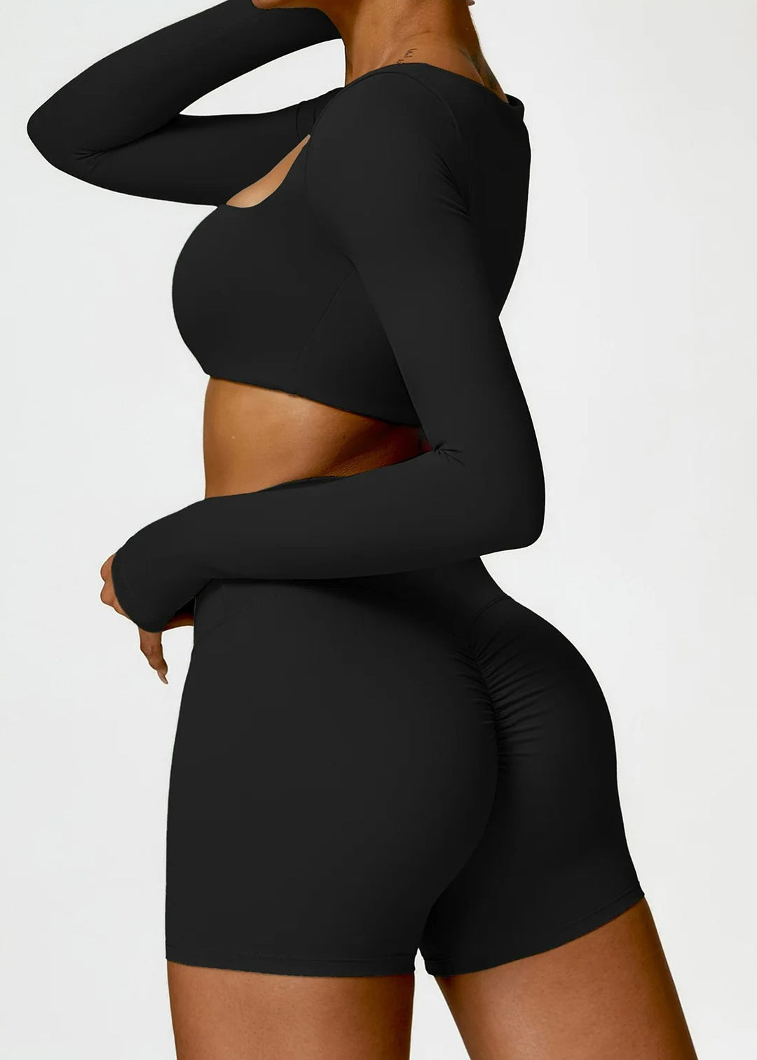 Black Long Sleeve Crop Top Sideview#color_black