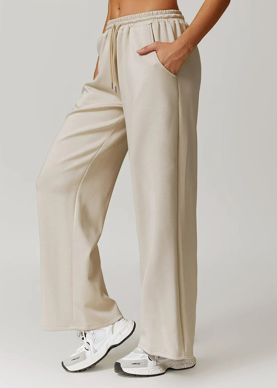 Beige Flared Joggers Sideview#color_beige