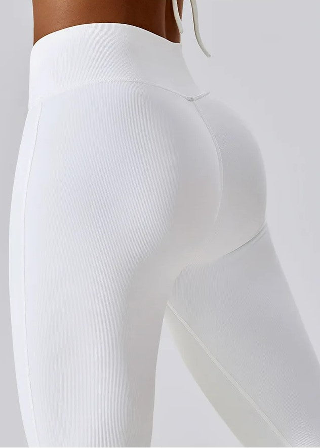 White Flared Leggings Detail#color_white