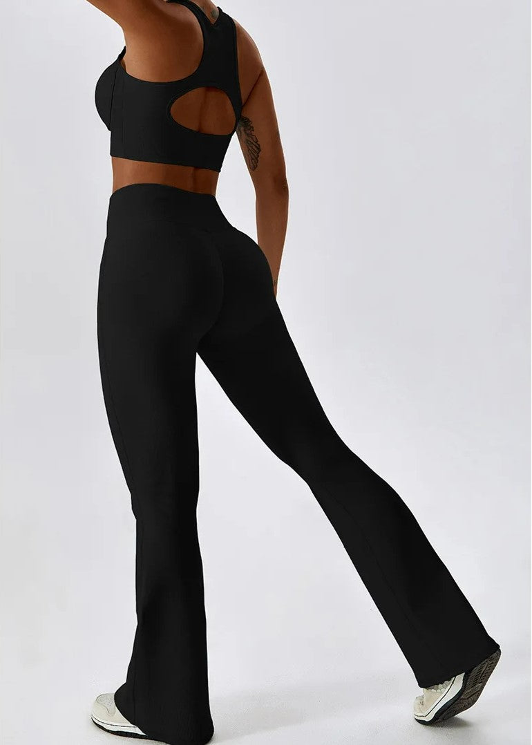 Black Flared Leggings Backside#color_black