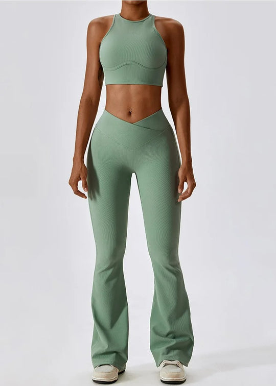 Green Flared Leggings Frontside#color_sage