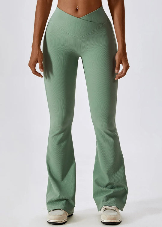 Green Flared Leggings Frontside#color_sage