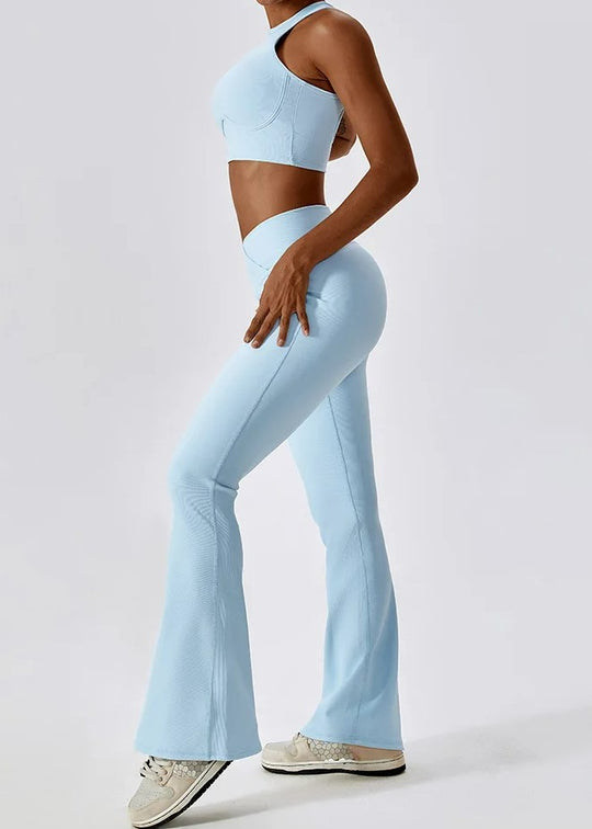 Blue Flared Leggings Sideview#color_baby-blue