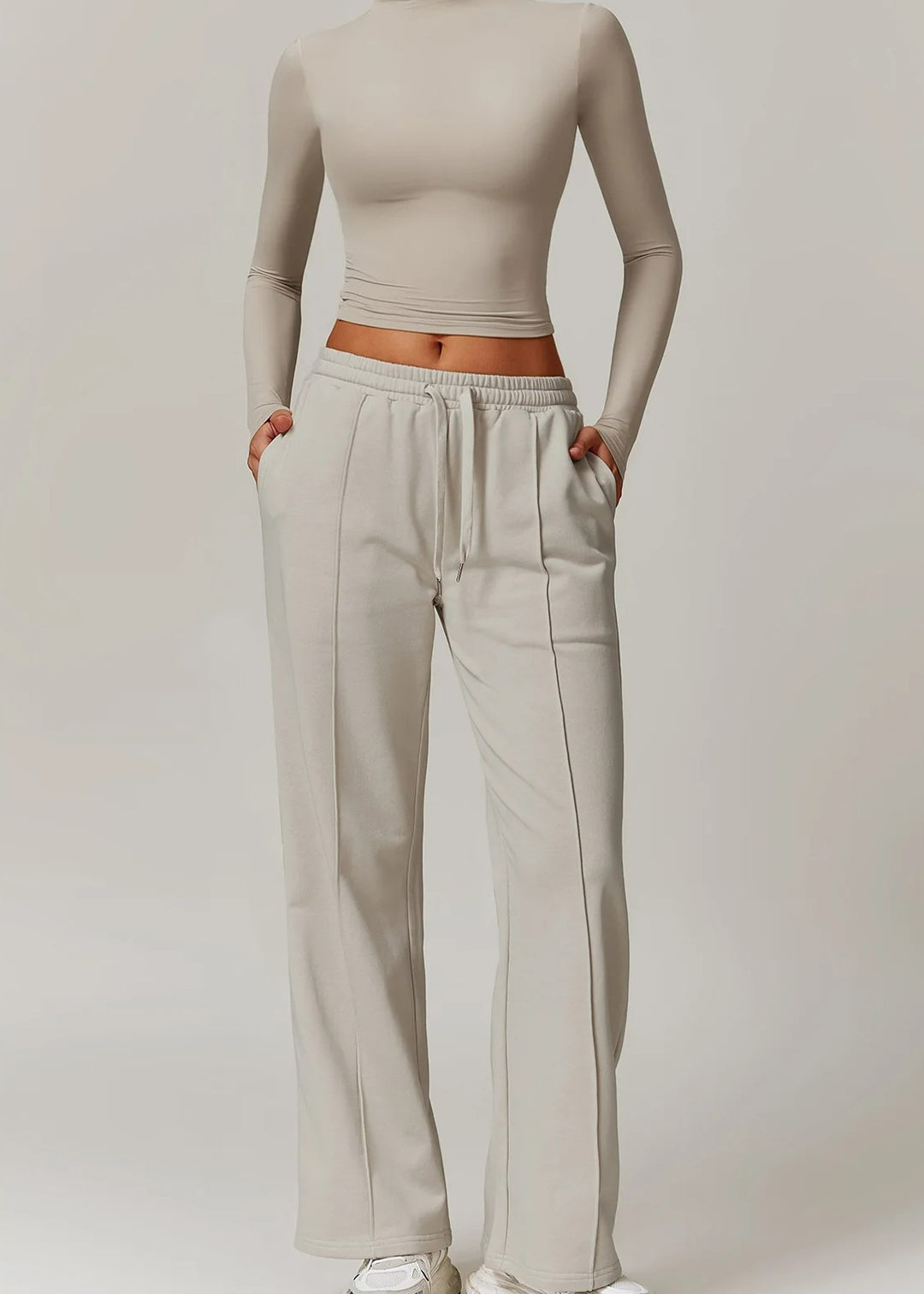 Beige Straight Joggers Frontside#color_sand