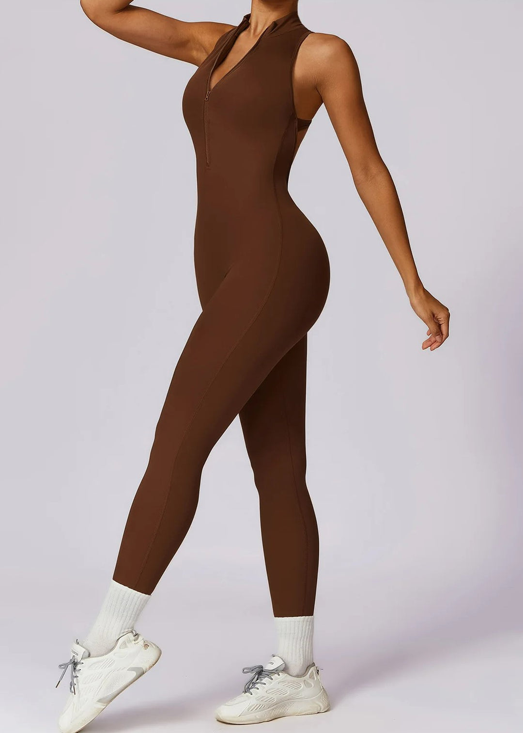 Brown Jumpsuit Sideview#color_chocolate