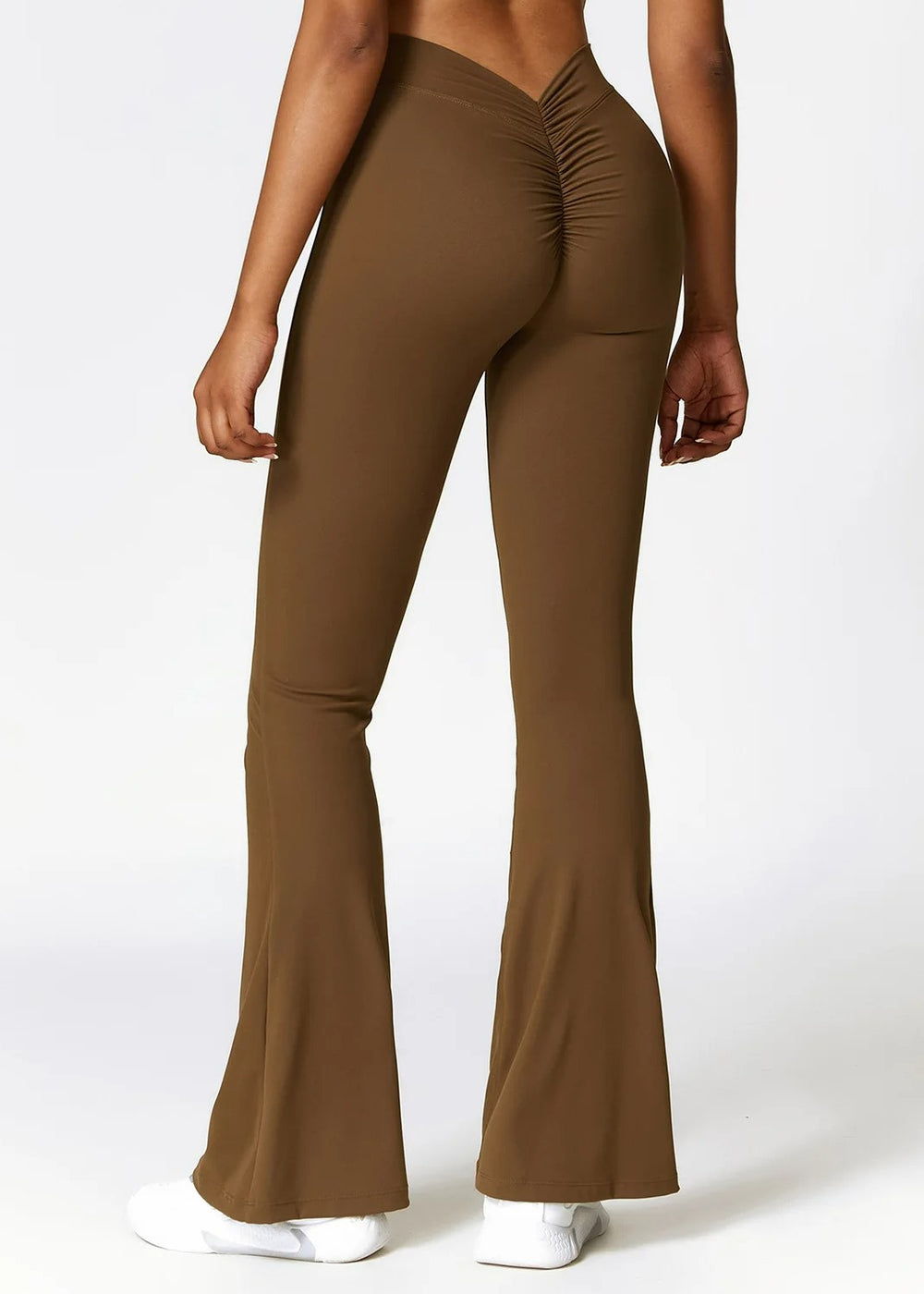 Brown Flared Leggings Backside#color_chocolate