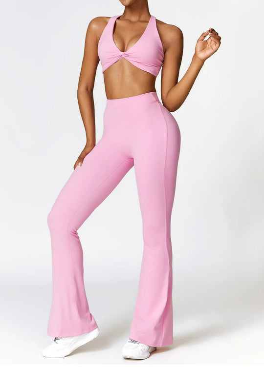 Pink Flared Leggings Frontside#color_baby-pink