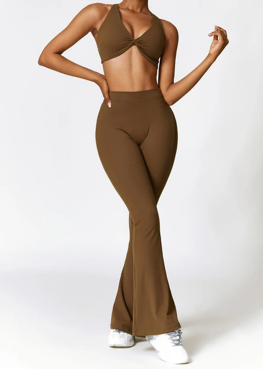 Brown Flared Leggings Frontside#color_chocolate